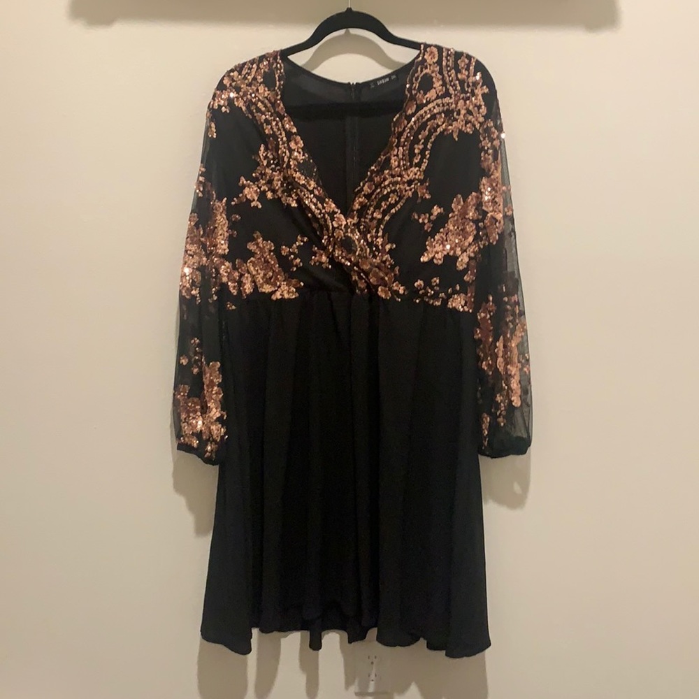 Women’s SHEIN Black and Rose Gold Sequined Dress